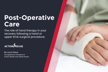 Cover image for a post-operative hand therapy blog discussing recovery and rehabilitation after hand or upper limb surgery.